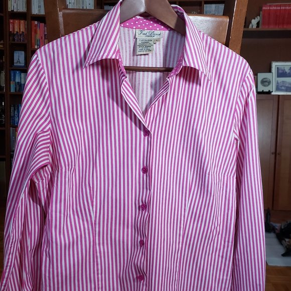 Fred David Button-Up Shirt Pink & White Strips SZ L - Picture 3 of 7